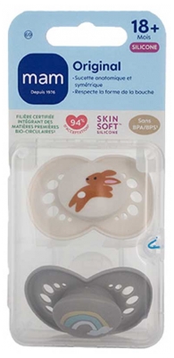 MAM Sucette Original Nature - 18+ Mois - Silicone X2 - Modèle : Lapin et Arc-en-Ciel
