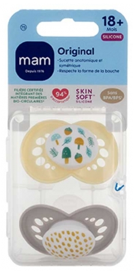 MAM Sucette Original Classique - 18+ Mois - Silicone - X2 - Modèle : Forêt Jaune et Pois Jaune