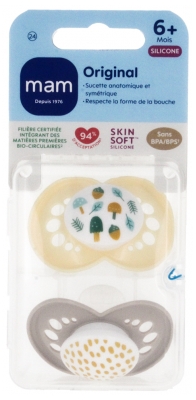 MAM 2 Sucettes Original Classique Dès 6 Mois - Modèle : Forêt Jaune et Pois Beige
