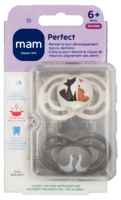 MAM 2 Sucettes Perfect Animaux Dès 6 Mois - Modèle : Renards et Oies