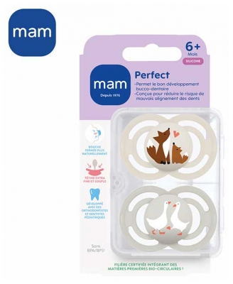 MAM 2 Sucettes Perfect Animaux Dès 6 Mois - Modèle : Moutons et Colombes