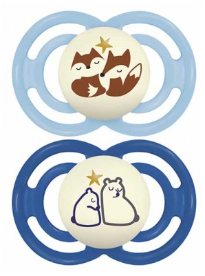 MAM 2 Sucettes Perfect Nuit 6 Mois et + - Modèle : Renards et Ours