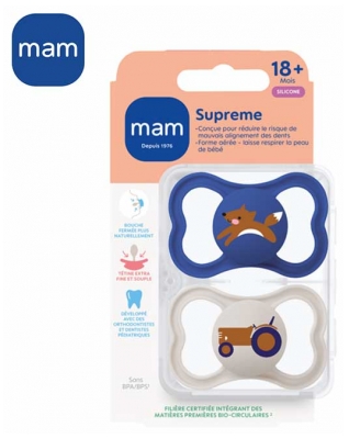 MAM Sucette Suprême - 18+ Mois - Silicone - X2 - Modèle : Mouton et Oiseau