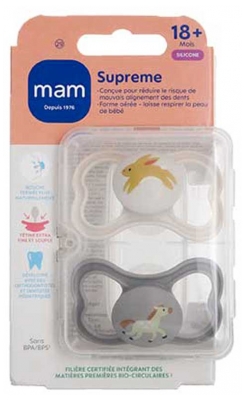 MAM Sucette Suprême - 18+ Mois - Silicone - X2 - Modèle : Lapin et Cheval