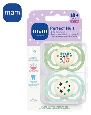 MAM 2 Sucettes Perfect Nuit Tendance Dès 18 mois - Modèle : Bleu