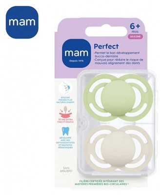 MAM Sucette Perfect Tendance - 6+ Mois - Silicone - X2 - Couleur : Bleu