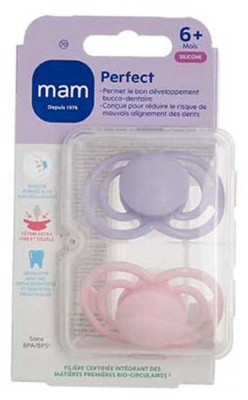 MAM Sucette Perfect Tendance - 6+ Mois - Silicone - X2 - Couleur : Mauve et Rose
