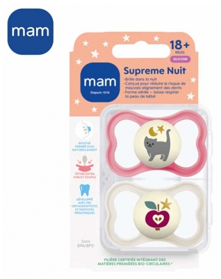 Sucettes MAM Perfect Night 18 mois et plus - Lot de 2 - Couleur : Renard et Ours Bleus