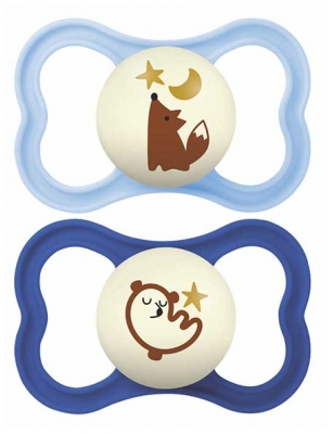 Sucettes MAM Perfect Night 18 mois et plus - Lot de 2 - Couleur : Renard et Ours Bleus