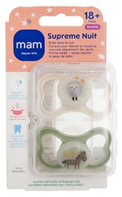 Sucettes MAM Perfect Night 18 mois et plus - Lot de 2 - Couleur : Mouton et Cheval