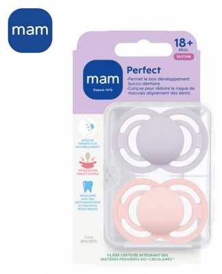 MAM 2 Sucettes Perfect Tendance 18 Mois et + - Couleur : Bleu