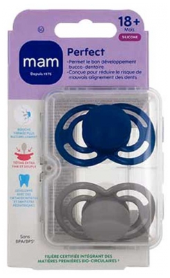 Sucettes Perfect Tendance 18 Mois et + - MAM Alternatif - Couleur : Bleu marine et Gris