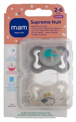 MAM Sucette Suprême Nuit - 2-6 Mois - Silicone - X2