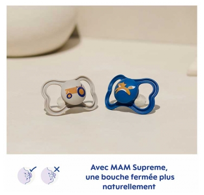 MAM Sucette Suprême Nuit - 2-6 Mois - Silicone - X2 - Modèle : Chat et Cerises