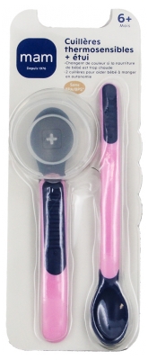 MAM Cuillères Thermosensibles + Étui de Transport 6 Mois et + - Couleur : Rose
