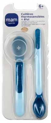 MAM Cuillères Thermosensibles + Étui de Transport 6 Mois et + - Couleur : Bleu