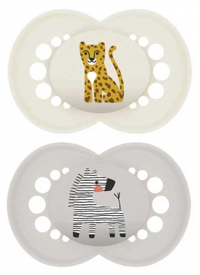 MAM 2 Sucettes Original Animaux Dès 18 Mois - Modèle : Guépard et Zèbre