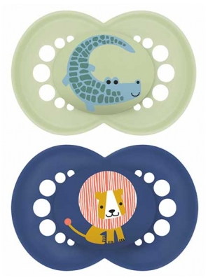 MAM 2 Sucettes Original Animaux Dès 18 Mois - Modèle : Crocodile et Lion