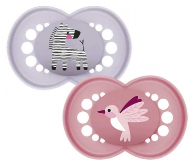 MAM 2 Sucettes Original Animaux Dès 18 Mois - Modèle : Zèbre et Oiseau