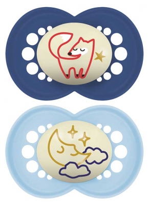 MAM Sucette Original Nuit - 6+ Mois - Silicone - X2 - Modèle : Renard et Lune
