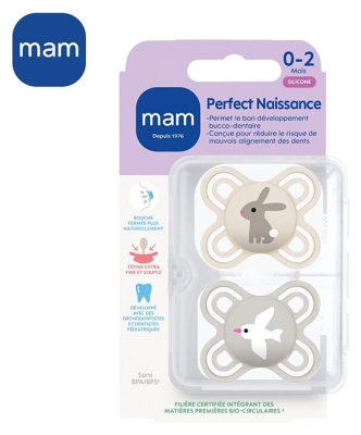 MAM Sucette Perfect Naissance - 0-2 Mois - Silicone - X2