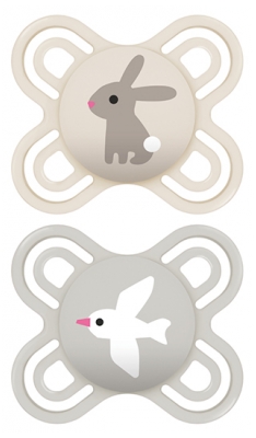 MAM Sucette Perfect Naissance - 0-2 Mois - Silicone - X2 - Modèle : Lapin et Oiseau