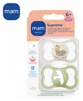 MAM 2 Sucettes Supreme Dès 6 Mois - Modèle : Mouton et Oiseau