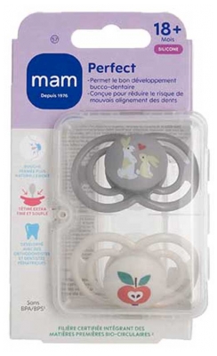 MAM Sucette Perfect Animaux - 18+ Mois - Silicone - X2 - Modèle : Lapins et Poire