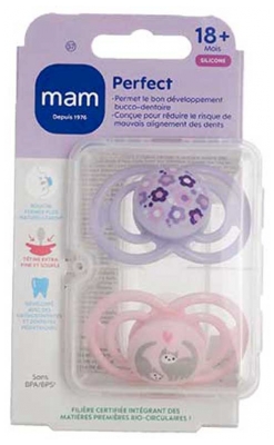 MAM Sucette Perfect Animaux - 18+ Mois - Silicone - X2 - Modèle : Fleurs et Chats