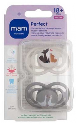 MAM Sucette Perfect Animaux - 18+ Mois - Silicone - X2 - Modèle : Renards et Oies