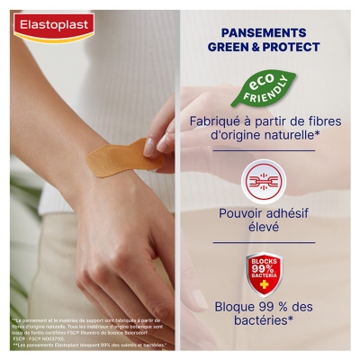 Elastoplast Green & Protect Tissu - 20 Pansements - 2 Formats