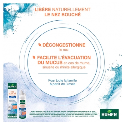 Humer Spray Nez Bouché - 100% Eau de Mer - +3Mois 50 ml