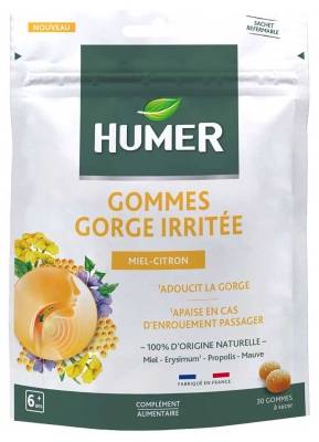 Humer Gommes Gorge Irritée Miel Citron 30 Gommes à Sucer