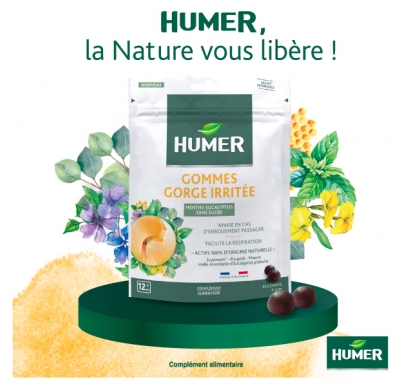 Humer Gommes Gorge Irritée Menthe Eucalyptus 30 Gommes à Sucer
