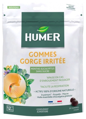 Humer Gommes Gorge Irritée Menthe Eucalyptus 30 Gommes à Sucer