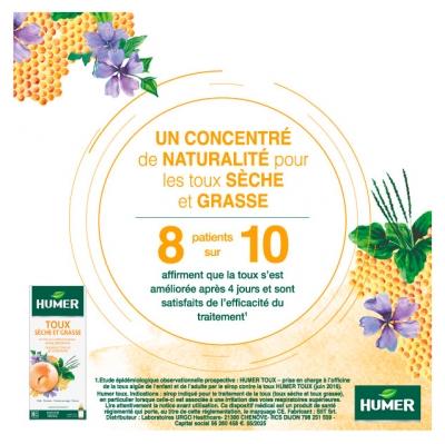 Humer Sirop Toux - Miel Plantain Réglisse - Soulage la Toux Sèche et Grasse - 170 ml