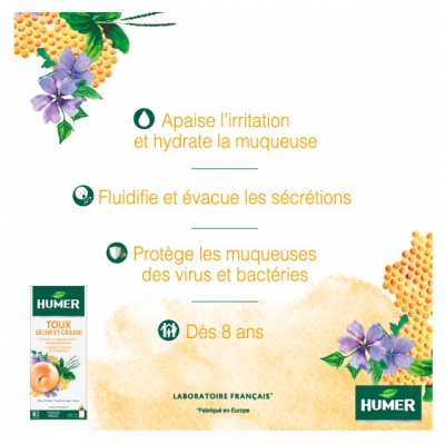 Humer Sirop Toux - Miel Plantain Réglisse - Soulage la Toux Sèche et Grasse - 170 ml