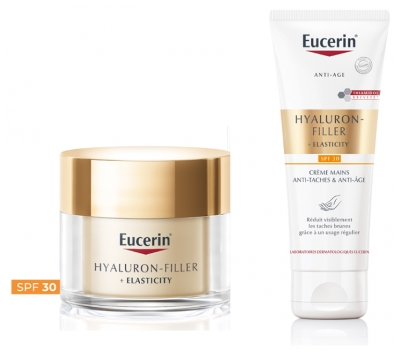 Eucerin Hyaluron-Filler + Elasticity Soin de Jour Tous Types de Peaux SPF30 50 ml + Crème Mains Anti-Taches SPF30 75 ml