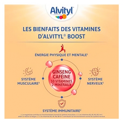 Alvityl Boost Ginseng et Caféine Goût Orange 20 Comprimés Effervescents