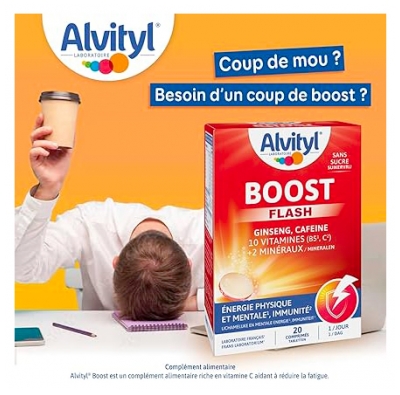 Alvityl Boost Ginseng et Caféine Goût Orange 20 Comprimés Effervescents