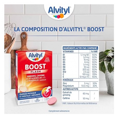 Alvityl Boost Ginseng et Caféine Goût Orange 20 Comprimés Effervescents