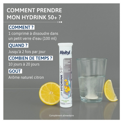 Alvityl Hydrink 50+ Goût Citron 20 Comprimés Effervescents
