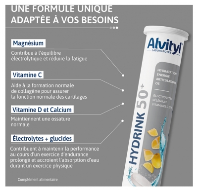 Alvityl Hydrink 50+ Goût Citron 20 Comprimés Effervescents
