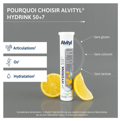 Alvityl Hydrink 50+ Goût Citron 20 Comprimés Effervescents