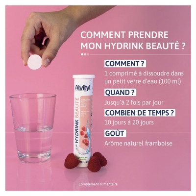 Alvityl Hydrink Beauté Goût Framboise 20 Comprimés Effervescents 