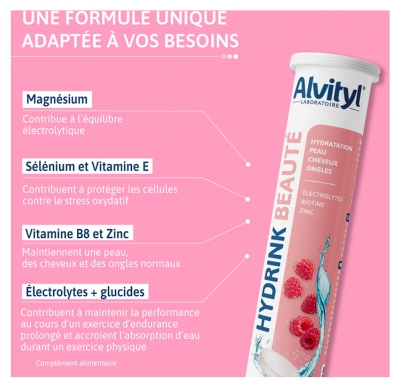 Alvityl Hydrink Beauté Goût Framboise 20 Comprimés Effervescents 