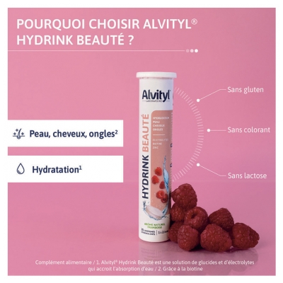 Alvityl Hydrink Beauté Goût Framboise 20 Comprimés Effervescents 