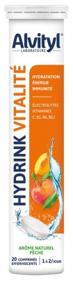 Alvityl Hydrink Vitalité Goût Pêche 20 Comprimés Effervescents