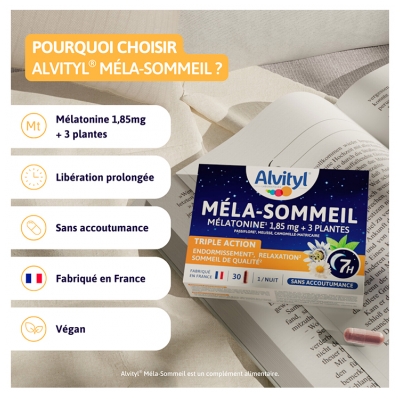 Alvityl Méla-Sommeil Gélules - Mélatonine + 3 Plantes + Vitamine B6