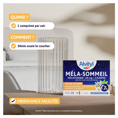 Alvityl Méla-Sommeil Gélules - Mélatonine + 3 Plantes + Vitamine B6